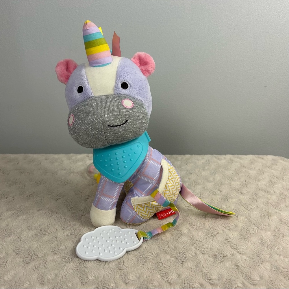 Skip Hop Unicorn Plush Stuffed Animal Baby Activity Toy Teether Purple Gray